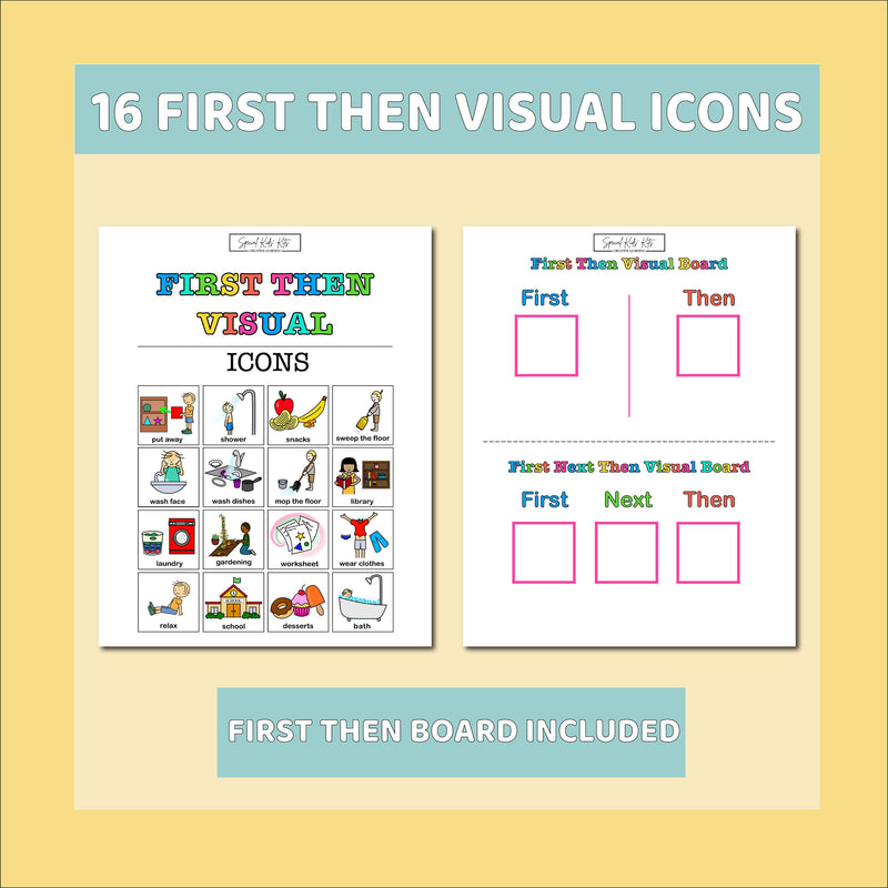 Printable Pink First Then Board + 16 Icons for Kids | First Then for Autism | Behavioral Therapy | ABA | ADHD | Bonus Visual Schedule Icons!